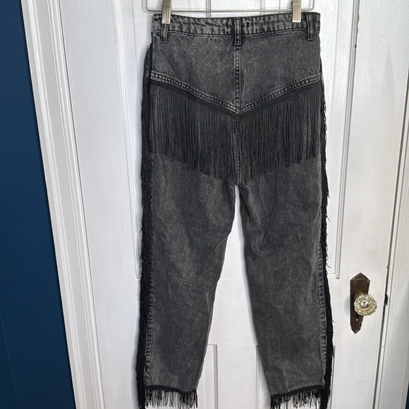Nasty Gal Fringe Cropped High Waisted Black Jeans W-973 Sz 4 - Picture 9 of 12